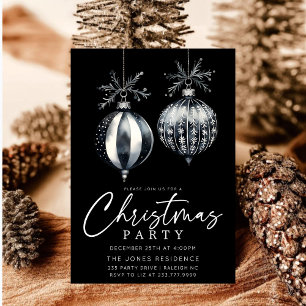 Modernes Schwarz-Weiß-Weihnachtsschmuck-Party Einladung
