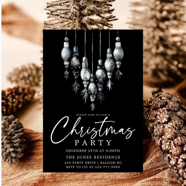 Modernes Schwarz-Weiß-Weihnachtsschmuck-Party Einladung (Von Creator hochgeladen)