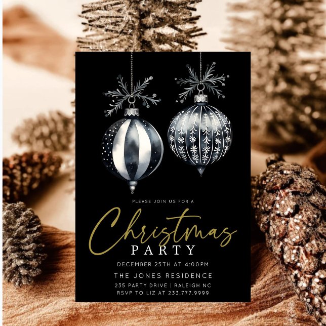 Modernes Schwarz-Weiß-Weihnachtsschmuck-Party Einladung (Von Creator hochgeladen)