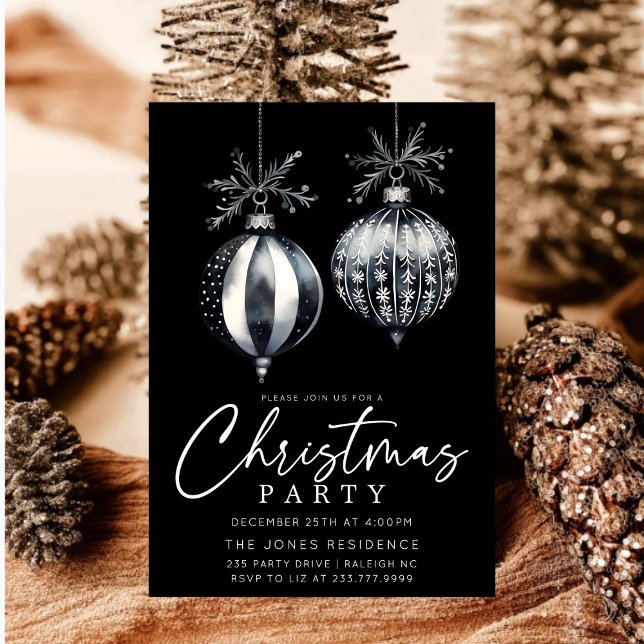Modernes Schwarz-Weiß-Weihnachtsschmuck-Party Einladung (Von Creator hochgeladen)