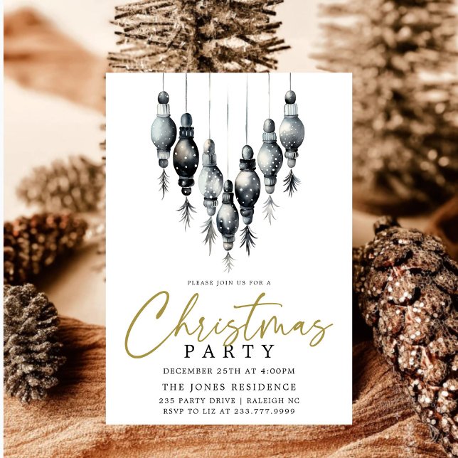 Modernes Schwarz-Weiß-Weihnachtsschmuck-Party Einladung (Von Creator hochgeladen)