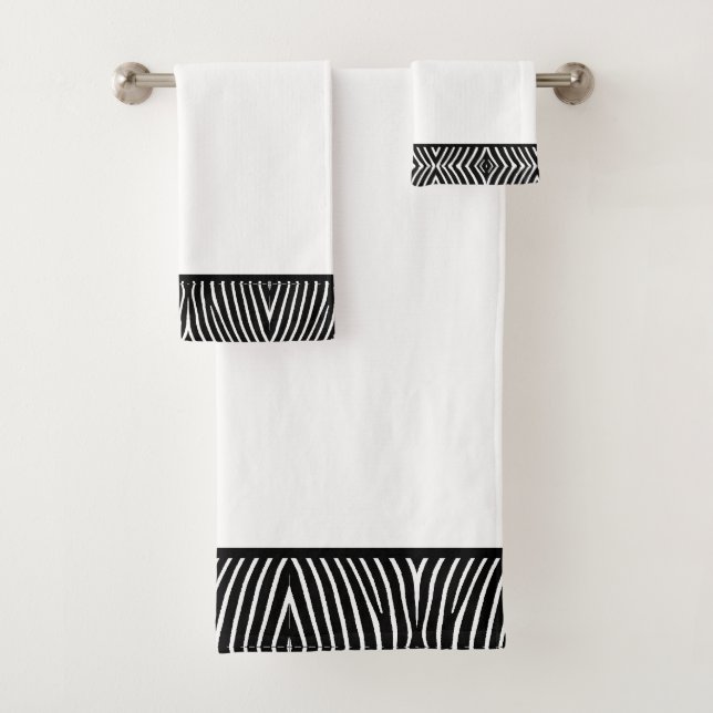 Modernes Schwarz-Weiß-Zebra-Muster in Weiß Badhandtuch Set (Insitu)