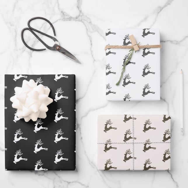 Modernes Schwarz-weißes Beige Nordischer Weihnacht Geschenkpapier Set (Vorderseite)
