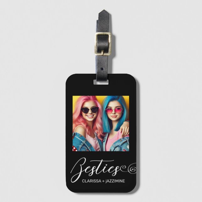 Modernes Schwarz-weißes Bestie Foto Personalisiert Gepäckanhänger (Vorderseite Vertikal)