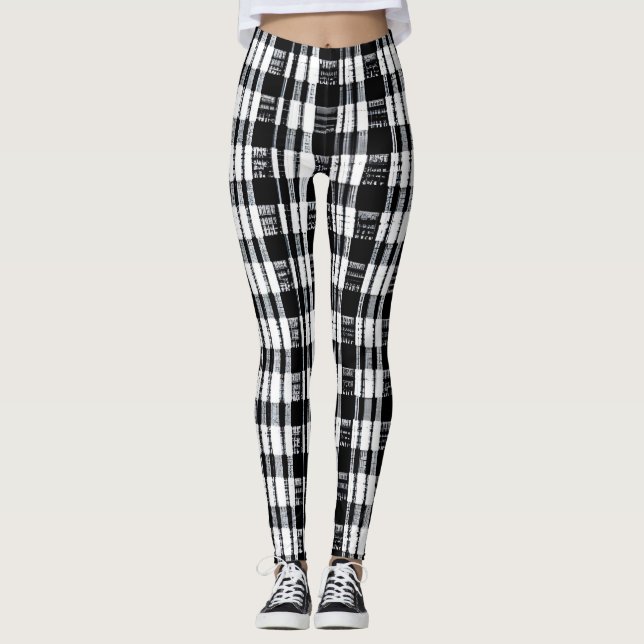 Modernes Schwarz-weißes Büffel kariert gemustert Leggings (Vorderseite)