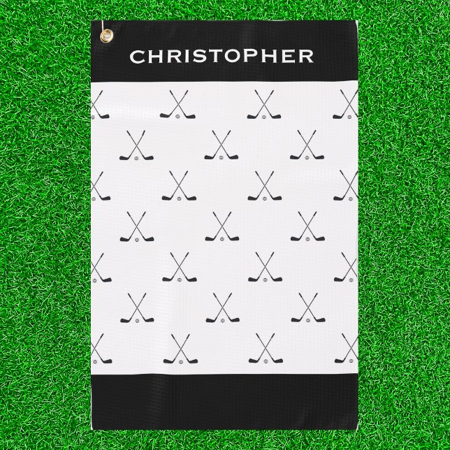 Modernes Schwarz-weißes Criss Cross Golf Clubs Mus Golfhandtuch (Von Creator hochgeladen)