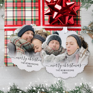 Modernes Schwarz-weißes Drehbuch 2 Foto Weihnachte Ornament Karte