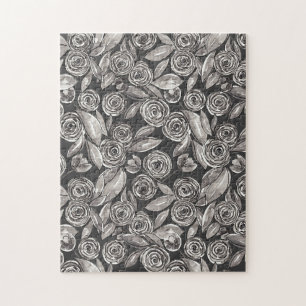 Modernes Schwarz-weißes Floral-Aquarellmuster