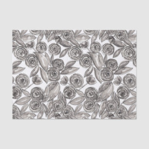 Modernes Schwarz-weißes Floral-Aquarellmuster Seidenpapier