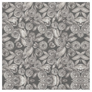 Modernes Schwarz-weißes Floral-Aquarellmuster Stoff
