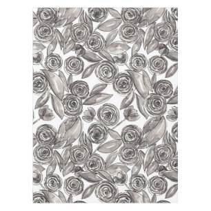 Modernes Schwarz-weißes Floral-Aquarellmuster Tischdecke