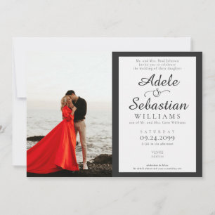 Modernes Schwarz-weißes Foto Monogram Formal Weddi Einladung