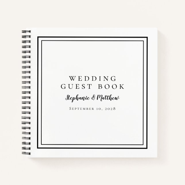 Modernes Schwarz-weißes Gästebuch für Hochzeiten Notizbuch (Vorderseite)