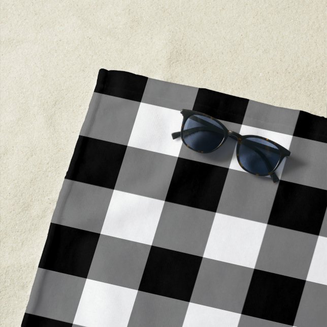 Modernes, Schwarz-weißes Gingham Pattern Strandtuch (Beispiel)