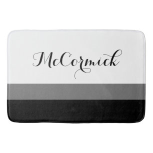 Modernes Schwarz-weißes, graues Monogramm-Skript Badematte