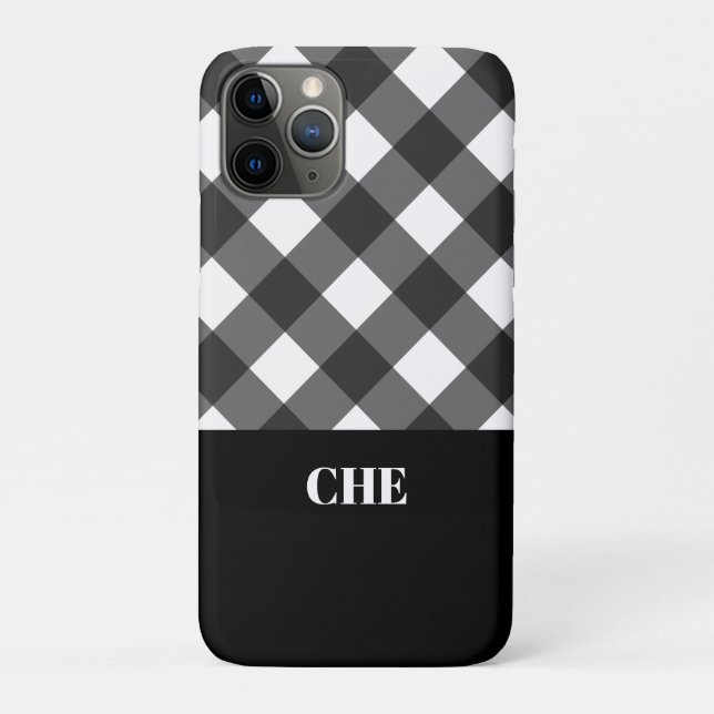 Modernes Schwarz-weißes Kariertes Monogramm Case-Mate iPhone Hülle (Rückseite)