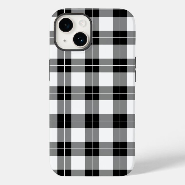 Modernes Schwarz-weißes Kariertes Muster Case-Mate iPhone 14 Hülle (Rückseite)