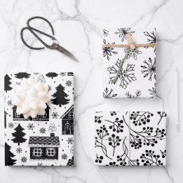Modernes Schwarz-weißes Lebkuchenhaus Weihnachten Geschenkpapier Set