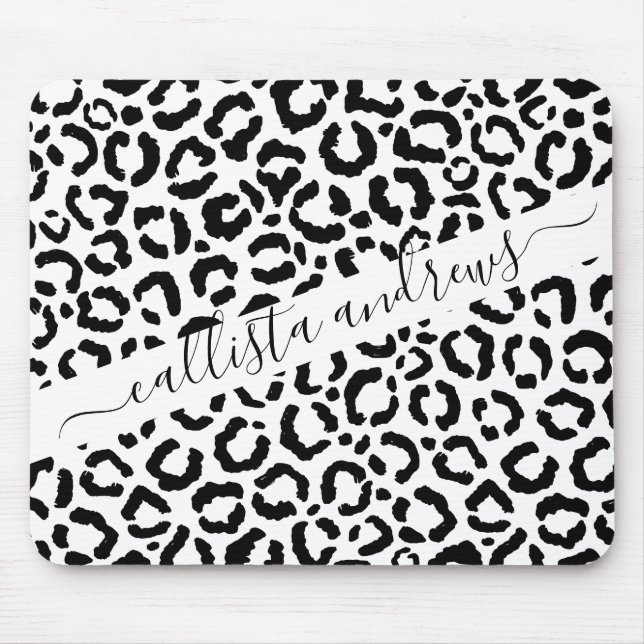 Modernes Schwarz-weißes Leopard-Muster für Tierdru Mousepad (Vorne)