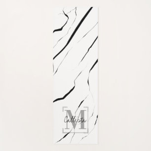 Modernes Schwarz-weißes Marmormonogramm Yogamatte