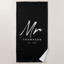 Modernes Schwarz-weißes Minimalistisches Skript Strandtuch