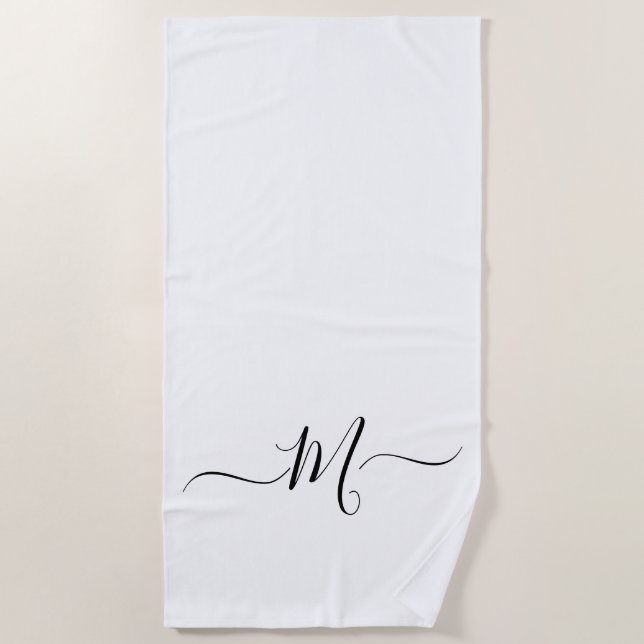Modernes Schwarz-weißes Monogramm erstes Strandtuc Strandtuch (Vorderseite)
