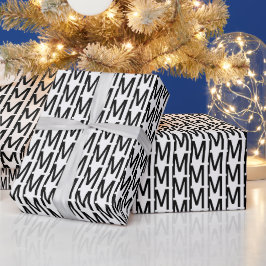 Modernes, Schwarz-weißes Monogramm-Initial-Chic Geschenkpapier