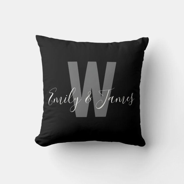 Modernes Schwarz-weißes Monogramm Kissen (Vorderseite)