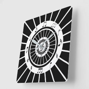 Modernes Schwarz-weißes Notendesign Quadratische Wanduhr