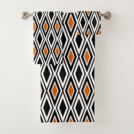 Modernes Schwarz-weißes Orange Diamond Muster Badhandtuch Set