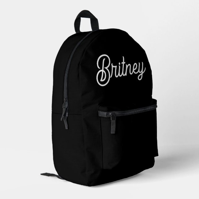 Modernes Schwarz-weißes Personalisiertes Monogramm Bedruckter Rucksack (Rückseitige Ecke links)