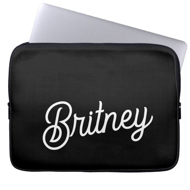 Modernes Schwarz-weißes Personalisiertes Monogramm Laptopschutzhülle (Vorderseite)