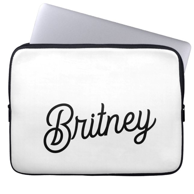 Modernes Schwarz-weißes Personalisiertes Monogramm Laptopschutzhülle (Vorderseite)