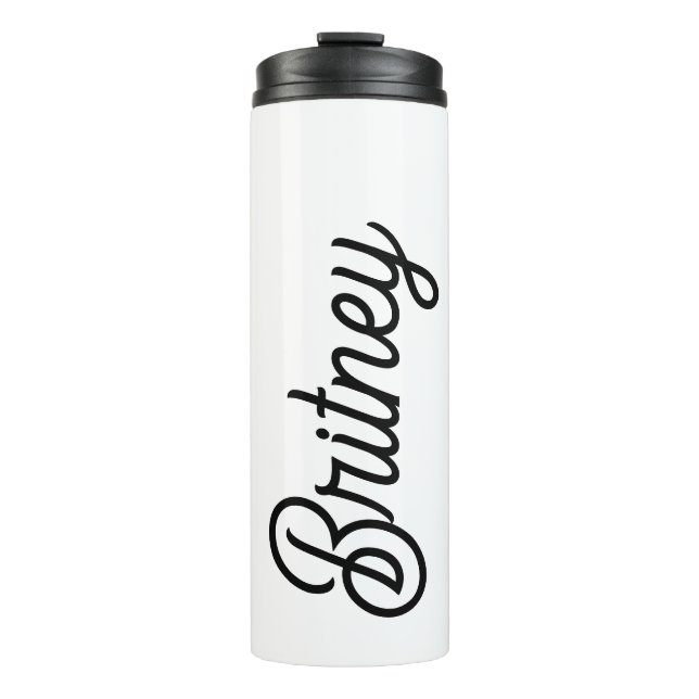 Modernes Schwarz-weißes Personalisiertes Monogramm Thermosbecher (Vorderseite)