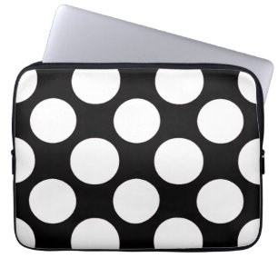 Modernes Schwarz-weißes Polka-Punkt-Muster Laptopschutzhülle