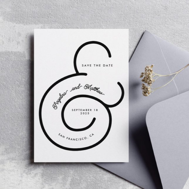 Modernes Schwarz-weißes Script Big Ampersand Hochz Save The Date (Von Creator hochgeladen)