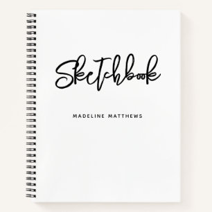 Modernes Schwarz-weißes Sketchbook Personalisiert Notizbuch
