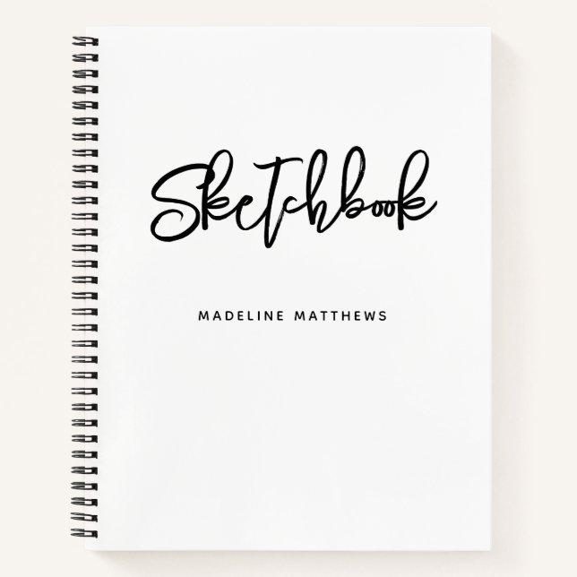 Modernes Schwarz-weißes Sketchbook Personalisiert  Notizbuch (Vorderseite)