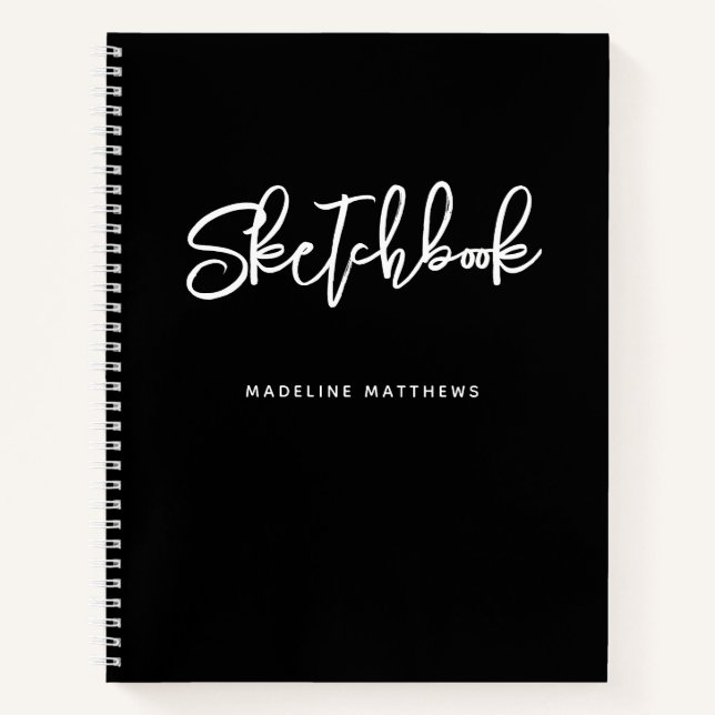 Modernes Schwarz-weißes Sketchbook Personalisiert  Notizbuch (Vorderseite)