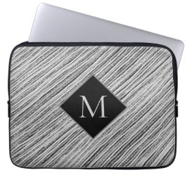 Modernes Schwarz-weißes Streifen Monogramm Laptopschutzhülle