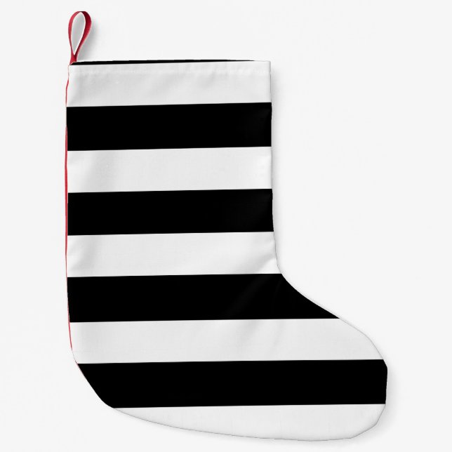 Modernes Schwarz-weißes Streifen-Muster Kleiner Weihnachtsstrumpf (Vorderseite)
