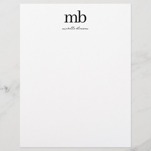 Modernes Schwarz-weißes Trendy Script Initial Mono Briefbogen (Vorderseite)