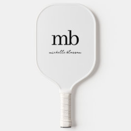 Modernes Schwarz-weißes Trendy Script Initial Mono Pickleball Schläger