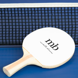 Modernes Schwarz-weißes Trendy Script Initial Mono Tischtennis Schläger