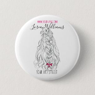 Modernes Schwarz-weißes Wavy Hair Pink Bow Hairsty Button