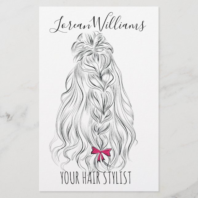 Modernes Schwarz-weißes Wavy Hair Pink Bow Hairsty Flyer (Vorne)