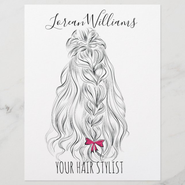 Modernes Schwarz-weißes Wavy Hair Pink Bow Hairsty Flyer (Vorne)