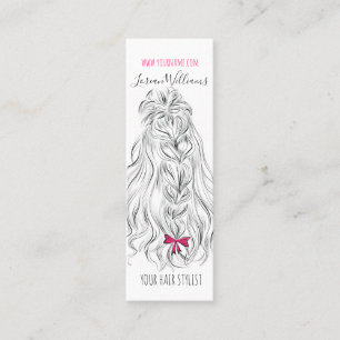 Modernes Schwarz-weißes Wavy Hair Pink Bow Hairsty Mini Visitenkarte