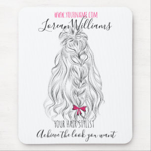 Modernes Schwarz-weißes Wavy Hair Pink Bow Hairsty Mousepad