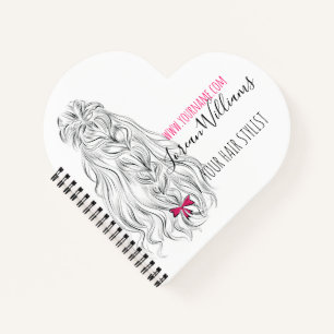 Modernes Schwarz-weißes Wavy Hair Pink Bow Hairsty Notizbuch